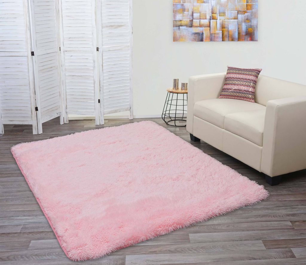 Teppich HWC-F69, Shaggy Läufer Hochflor Langflor, Stoff/Textil flauschig weich 230x160cm rosa