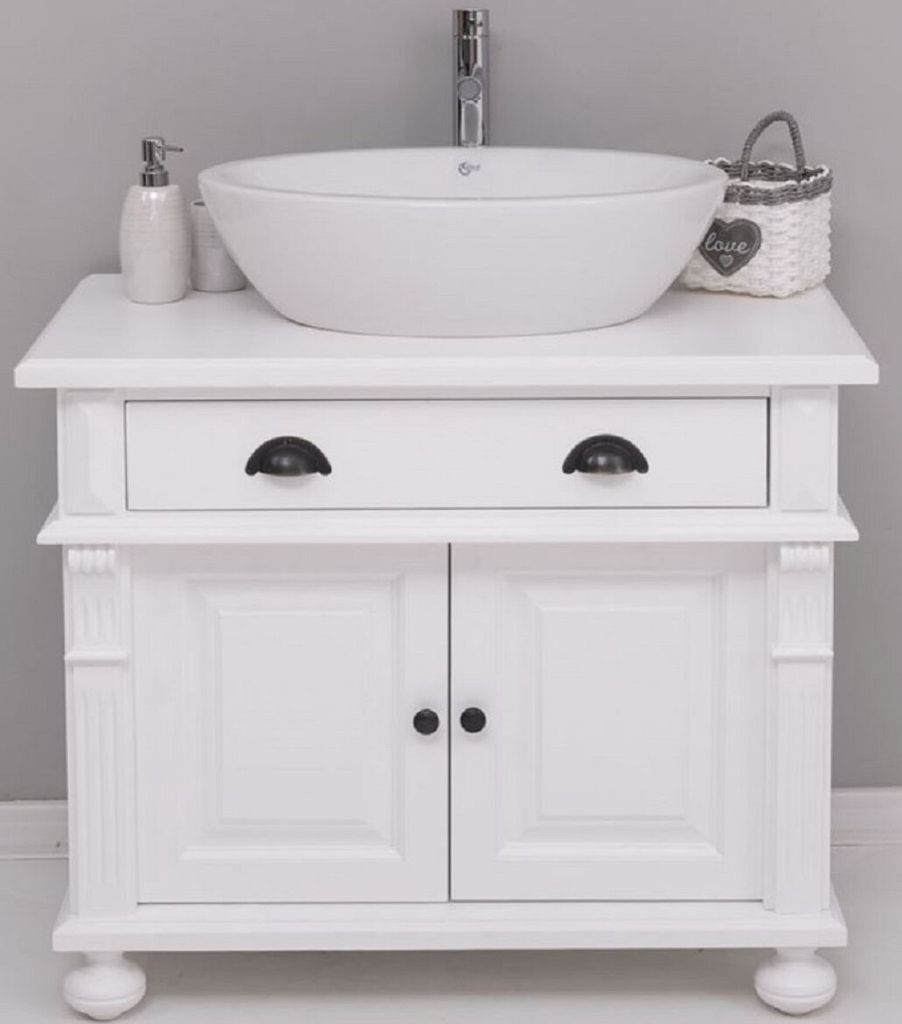 Casa Padrino Landhausstil Badezimmer Set Weiß - 1 Waschbeckenschrank & 1 Ovales Keramik Waschbecken - Badezimmer Möbel im Landhausstil - Landhaus...