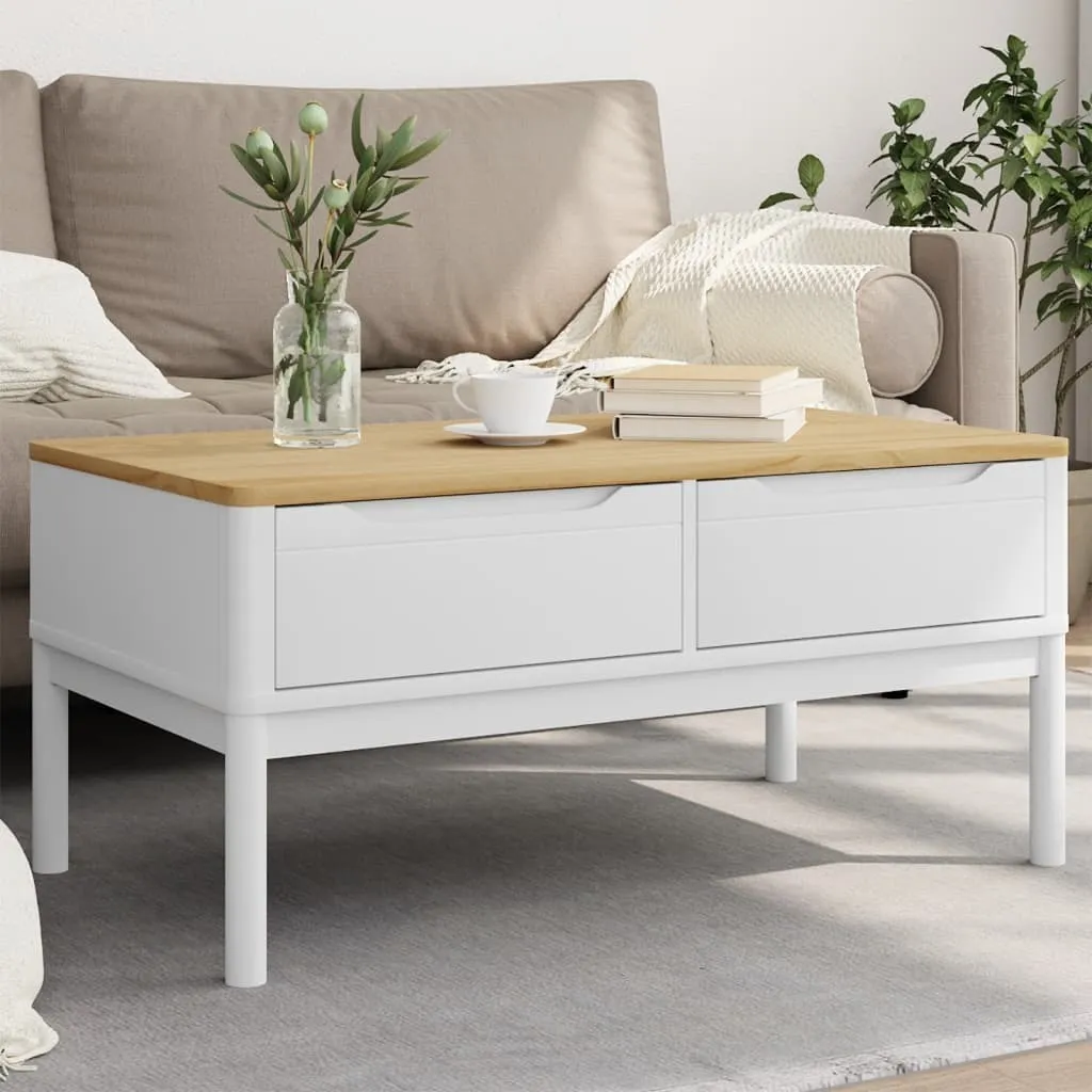 Tavolino Basso Salotto Bianco SYFAX FLORO Legno Pino Massiccio 99x55cm - 2