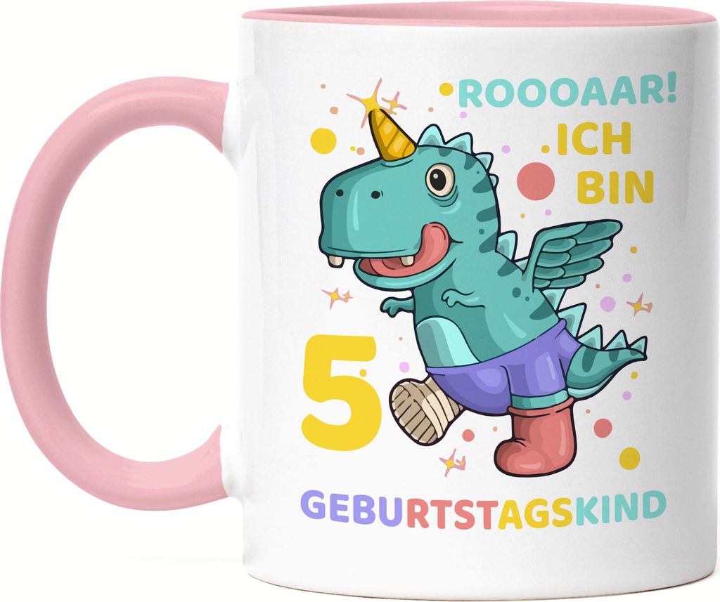 Roooaarr Ich Bin 5 Tasse Rosa Dinosaurier Dino T-Rex Geburtstag Kindergeburtstag