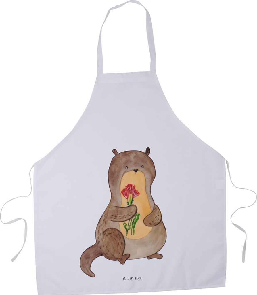 Mr. & Mrs. Panda Kellner-Schürze Otter Blumenstrauß - Weiß - Geschenk, Niedlich, Seeotter, Küchenzubehör, Grillschürze, Schürze, Küchensch...