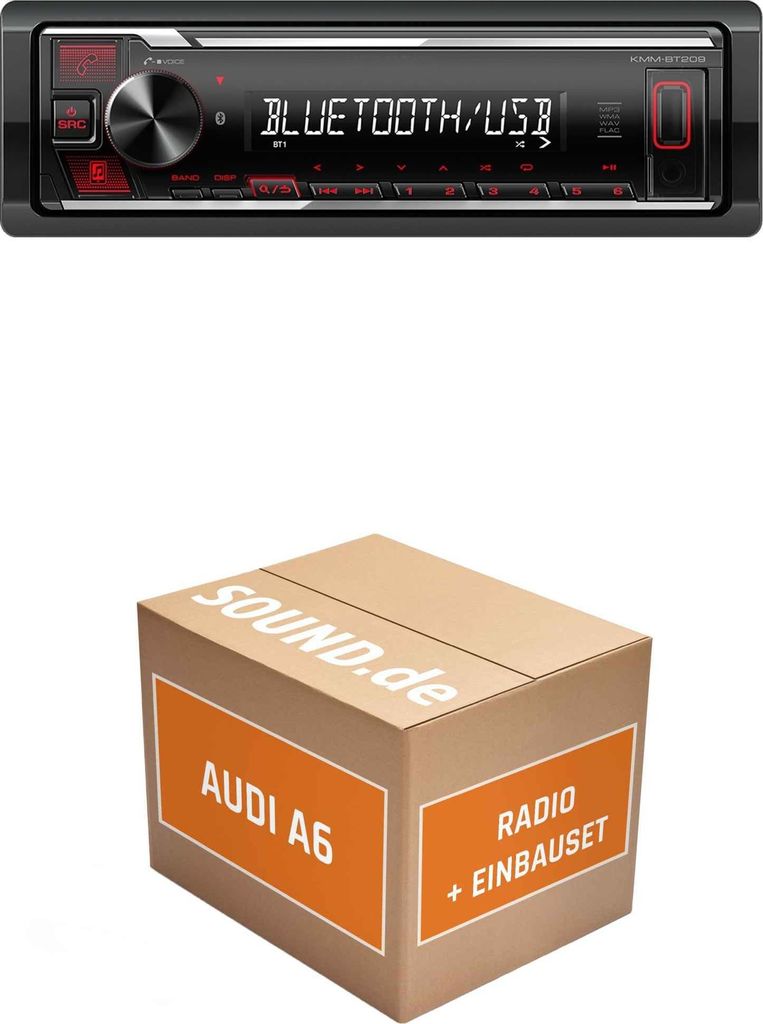 Autoradio Einbaupaket Kenwood KMM-BT209 für Audi A6 C5 Chorus Lenkradfernbedienung Bluetooth USB Telefonieren