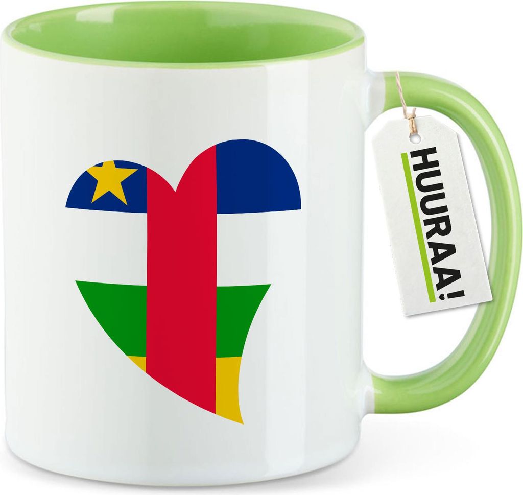 Huuraa Kaffeetasse Zentralafrikanische Republik Flagge Herz 330ml Grün Keramik Kaffeebecher Geschenkidee