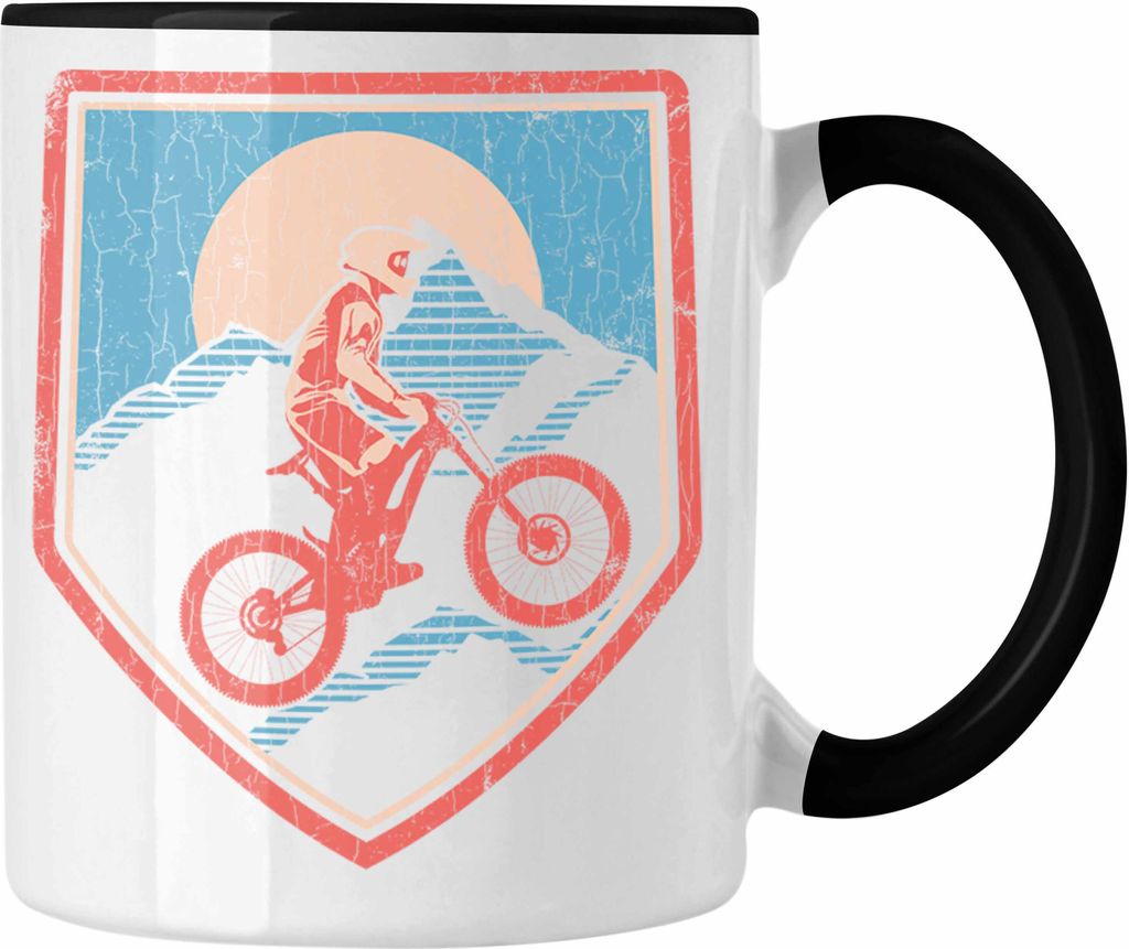 Trendation - Moutainbike Geschenk Tasse Mountainbiker Geschenkidee Kinder Kaffeetasse Männer Accessories Grafik MTB Grafiken (Schwarz)
