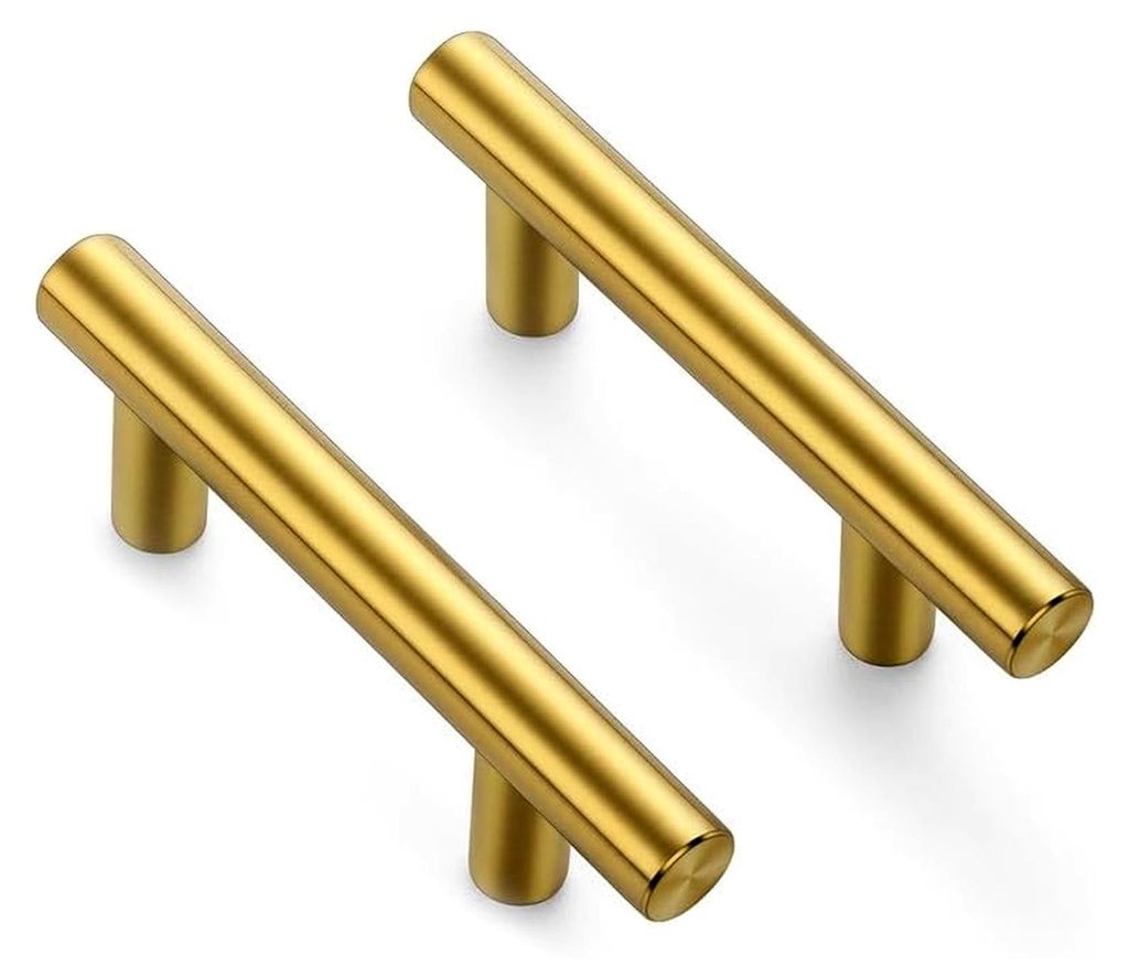 5 Stück Goldene Möbelgriffe T-Bar für Küchenschränke 64mm Lochabstand