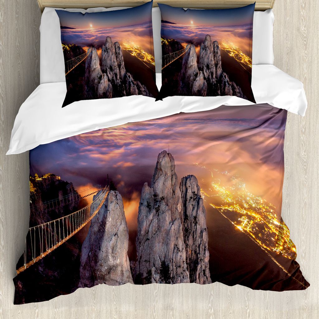 ABAKUHAUS Americana Bettbezug, Vollmond Sonnenuntergang Alpen, Milbensicher Allergiker geeignet mit Kissenbezügen, 200 cm x 200 cm - 80 x 80 cm, M...