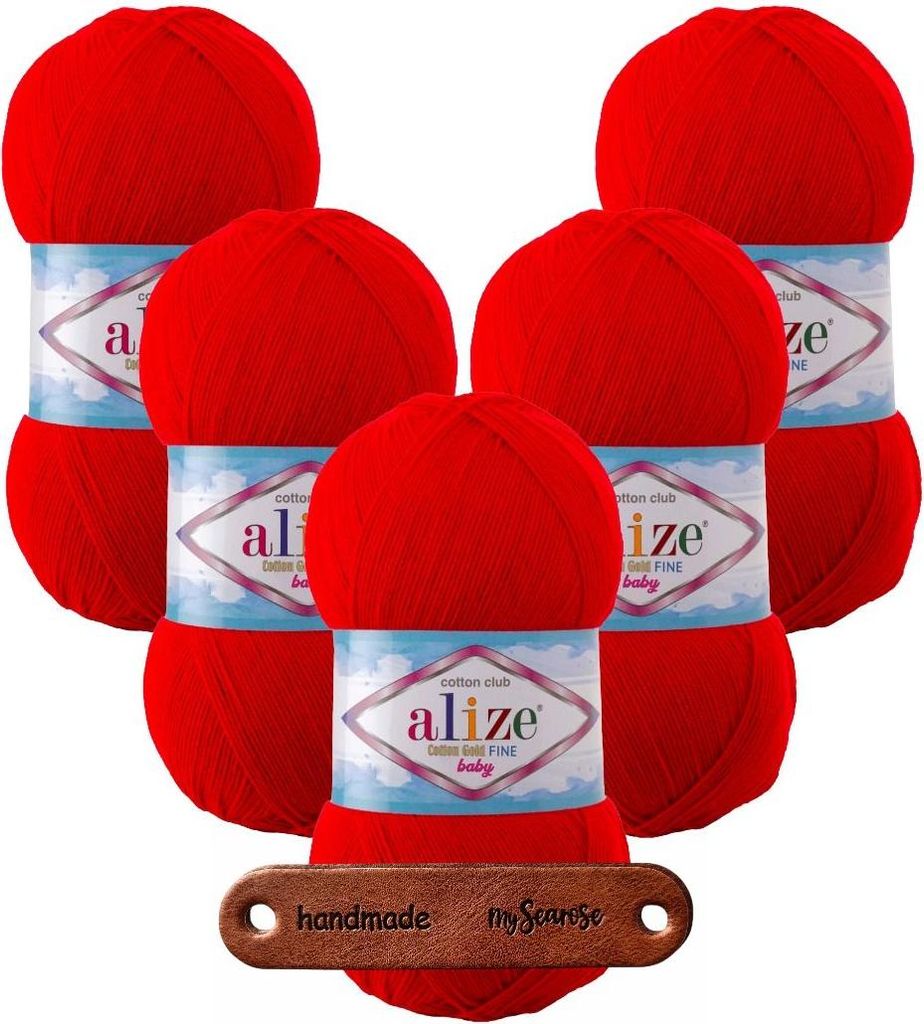 5 x ALIZE Baumwolle Gold Fine Baby 56 red mit Label
