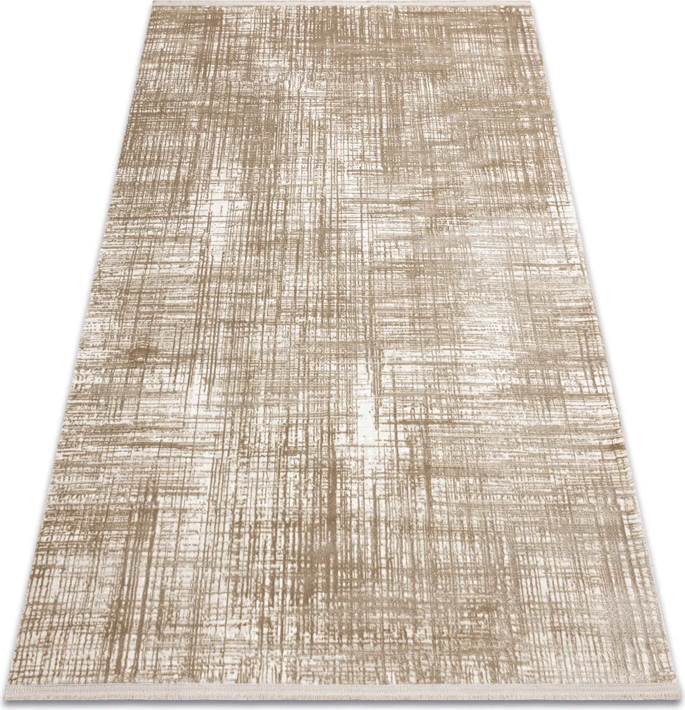 Tapis moderne DUKE A0357 beige vintage structuré fin frangé 120x170 cm