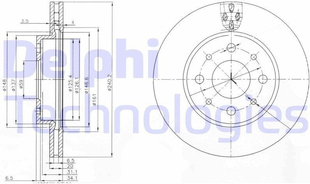 2x DELPHI Bremsscheibe BG3839 für FORD KA (RU8) für FIAT PANDA (169) 500 (312)