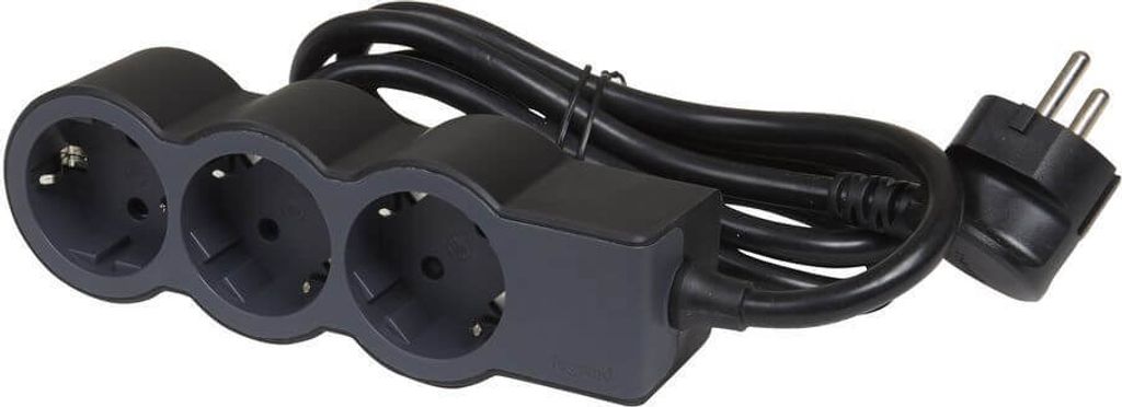 Legrand Flache Steckdosenleiste 3x Steckdose, 1,5 Meter Kabel Schwarz, (KE07)