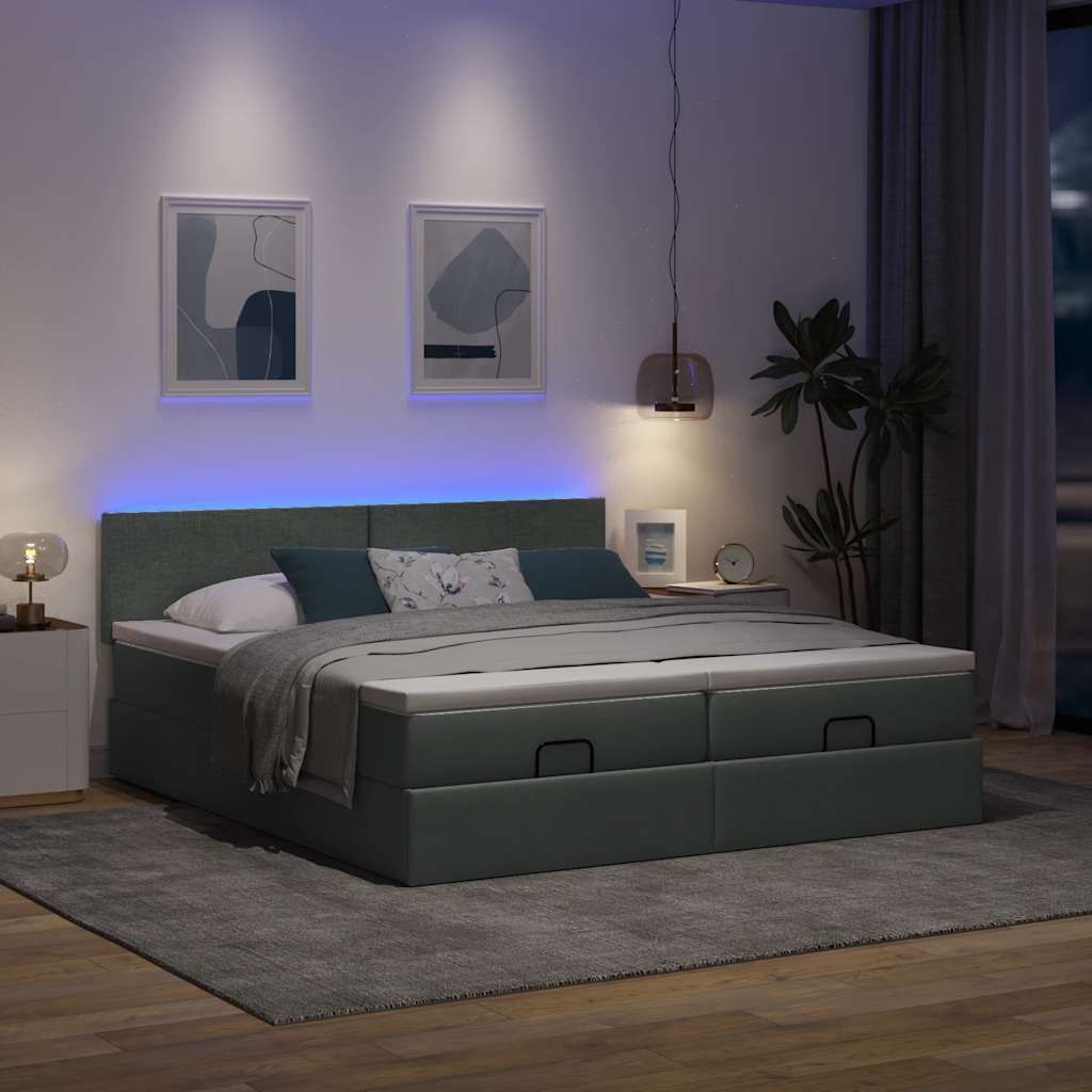 Maison Exclusive - Ottoman-Bett mit Matratzen & LEDs Dunkelgrau 160x200 cm Stoff