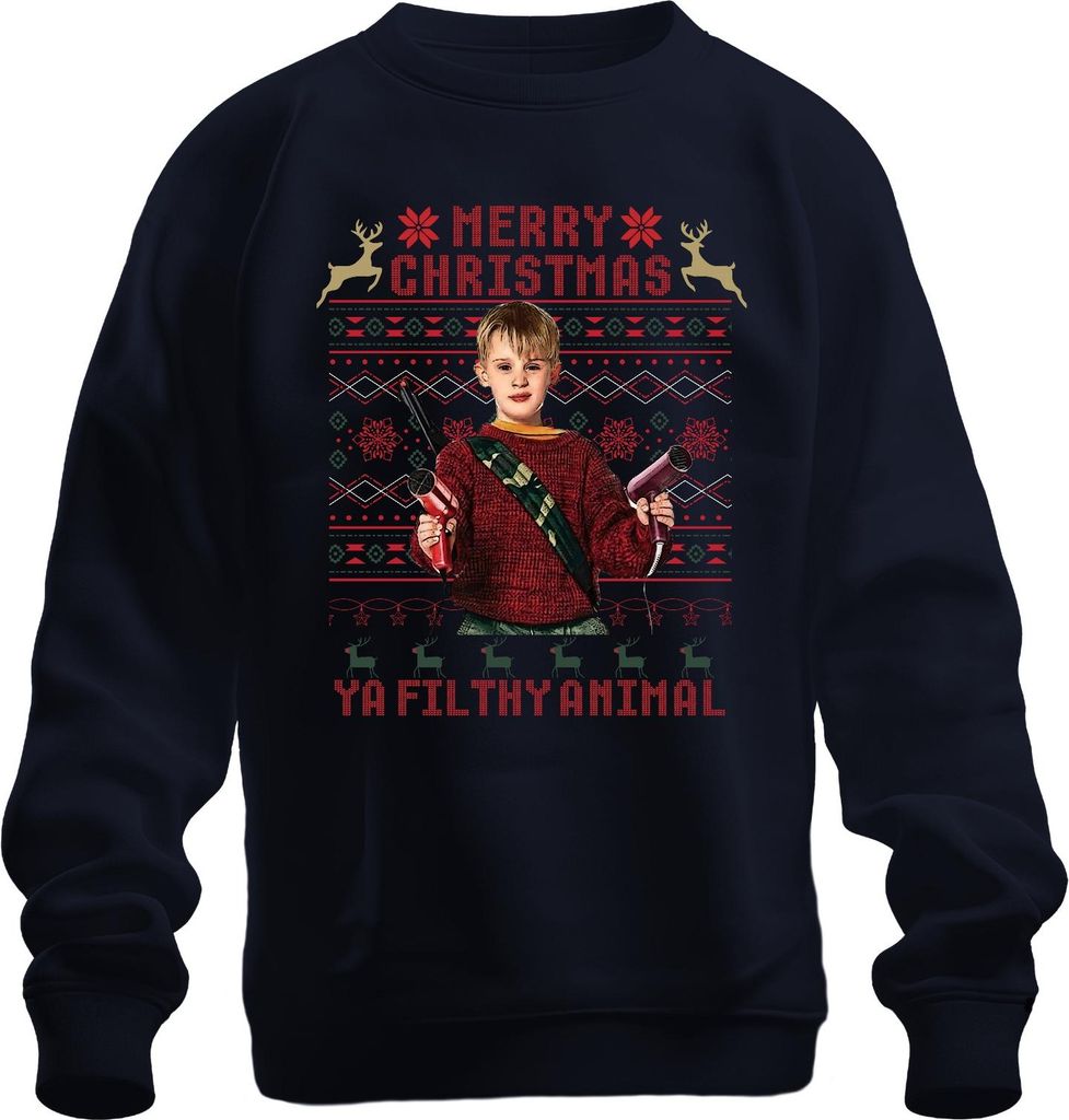 Merry Christmas Ya Filthy Animal Weihnachten Kevin Kult Humor Uni Sweatshirt Pullover, Navy, S