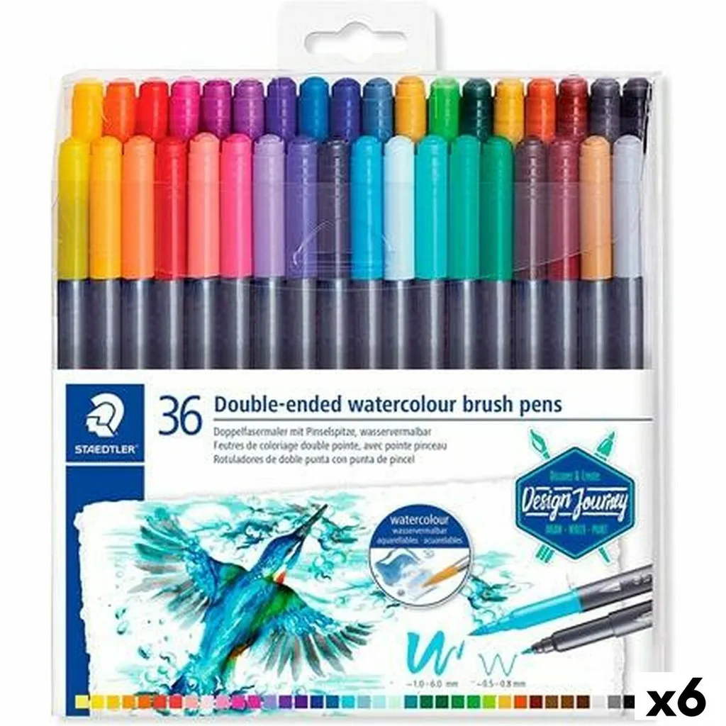 Feutre STAEDTLER 3001 TB36 aquarellable à pointe pinceau souple - 36 pcs