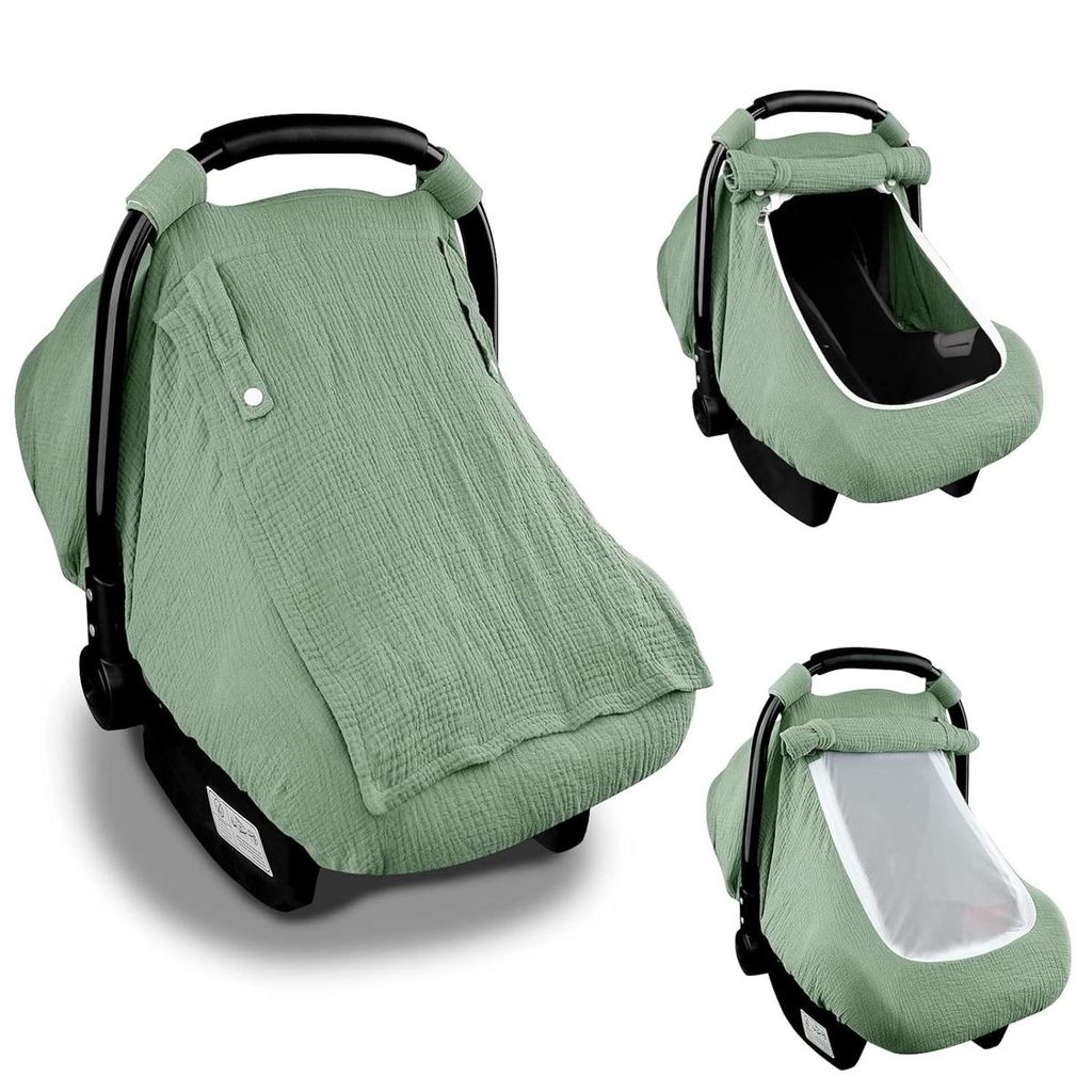 Babyschale Abdeckung, Musselin-Autositzbezüge für Babys, Baby-Autositzbezug für Jungen und Mädchen mit atmungsaktivem Fenster, leichtes Kinders...