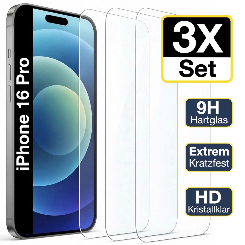 3x iPhone 16 Pro Panzerglas Panzerfolie Displayschutz Produktbild 