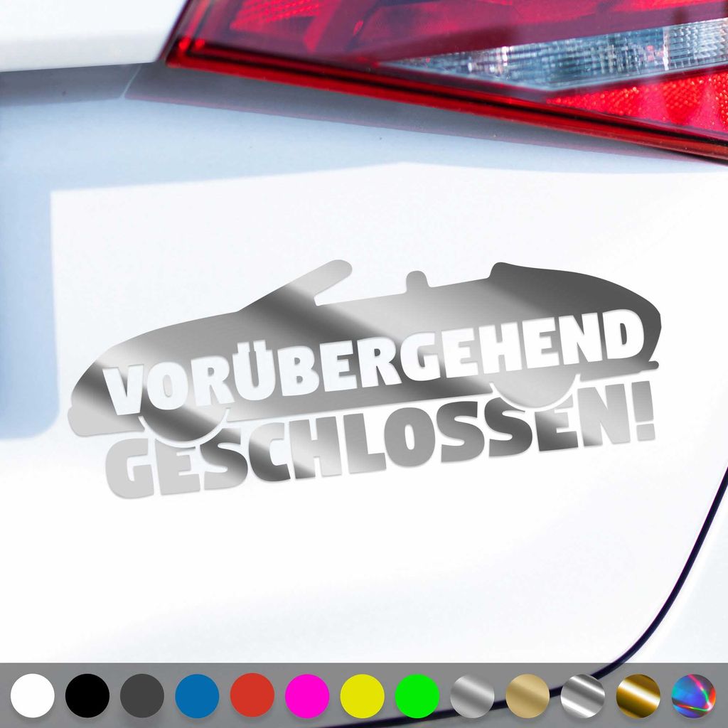 PantherPixel Vorübergehend Geschlossen Aufkleber Saison Cabrio Sticker Auto Geschenkidee Farbe Chrom-Silber