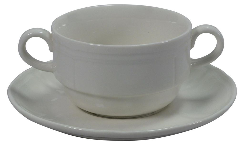 Neu Bone China Suppentasse mit Untertasse 2 Griffe