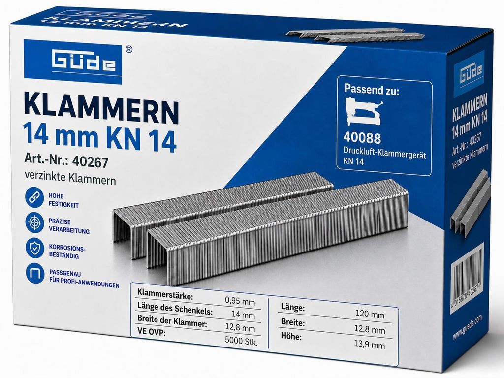 Güde Tacker Klammern 14 mm x 12,8 mm für KN 14, 5000 Stk. Produktbild 
