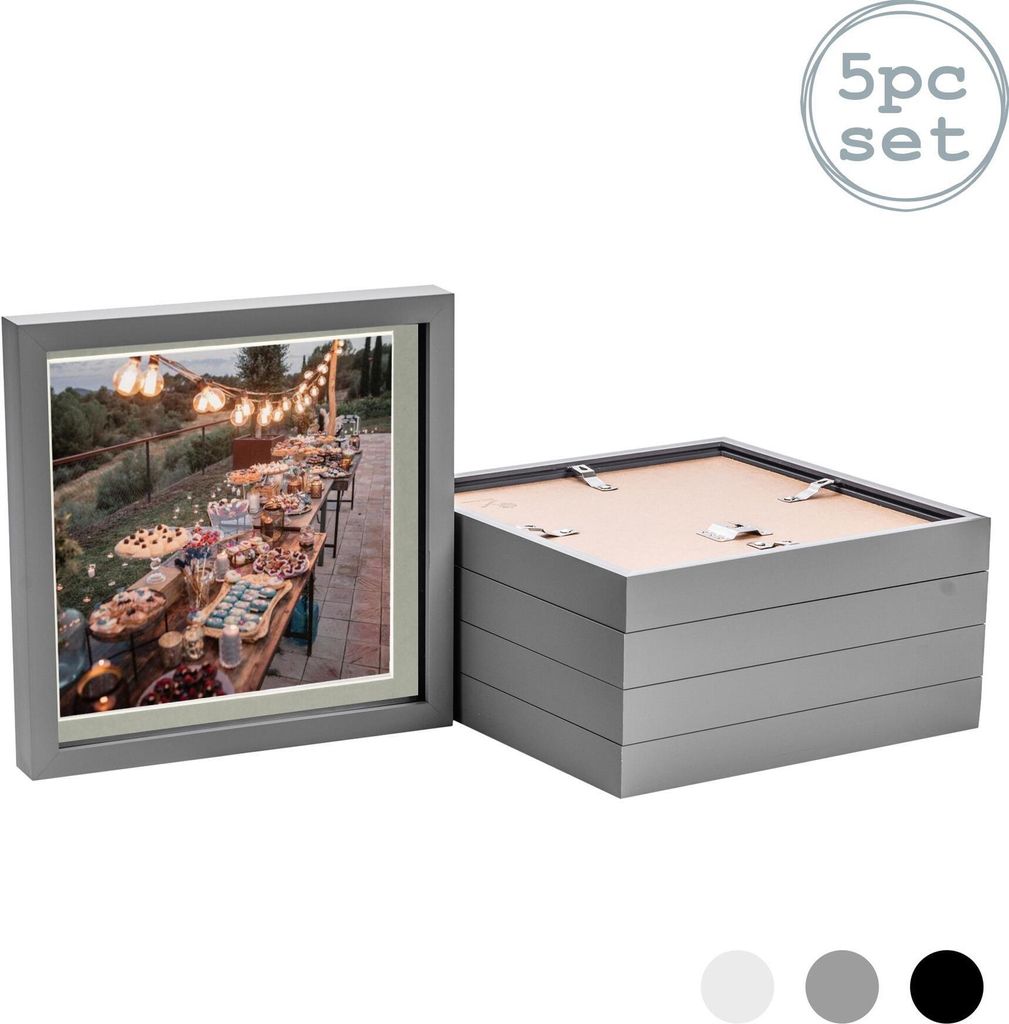 Nicola Spring 5 Stück 10 x 10 3D-Schatten-Kasten-Foto-Rahmen-Set - Craft Anzeigen Bilderrahmen mit 8 x 8 Mount - Glas Aperture - Grau / Grau