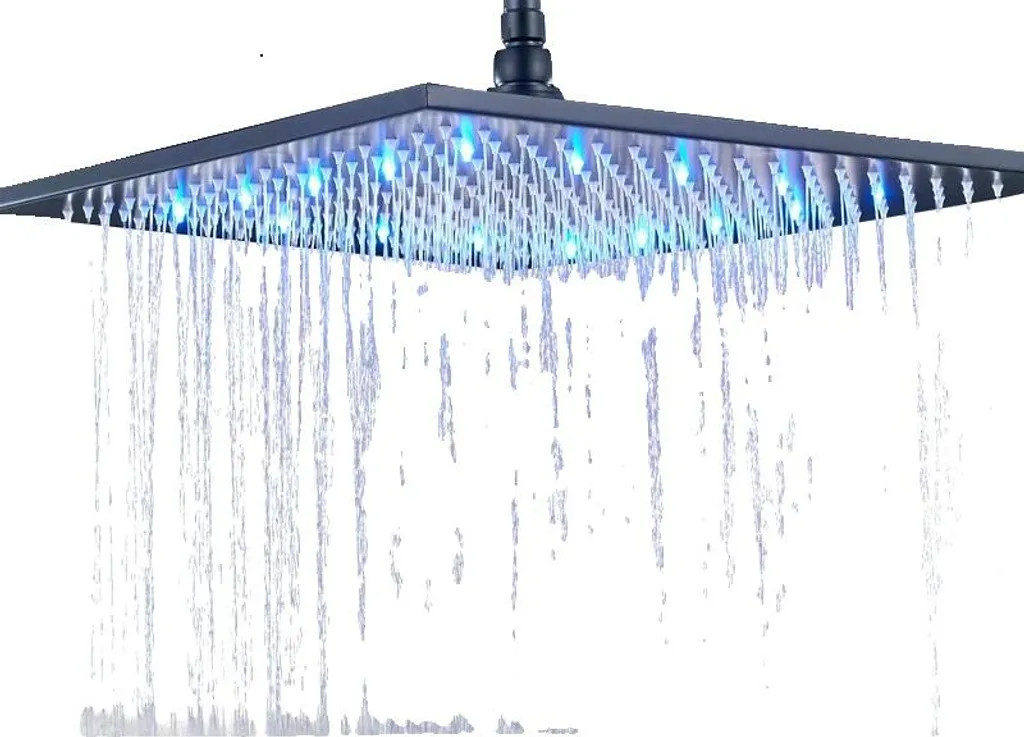 Soffione Doccia Professionale 16 Pollici Ottone Nero LED Anticalcare