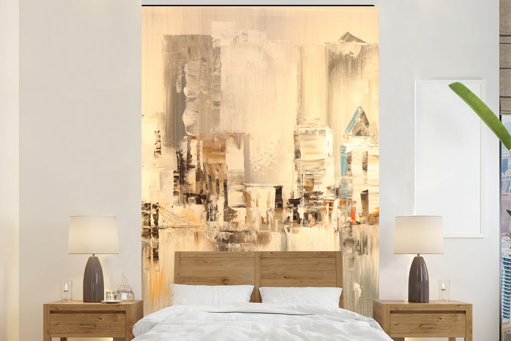 MuchoWow Fototapete für Wohnzimmer oder Schlafzimmer Wandtapete Vinyl Motivtapete Gemälde - Öl - Abstrakt - Skyline - 160x240 cm - Vinyltapete