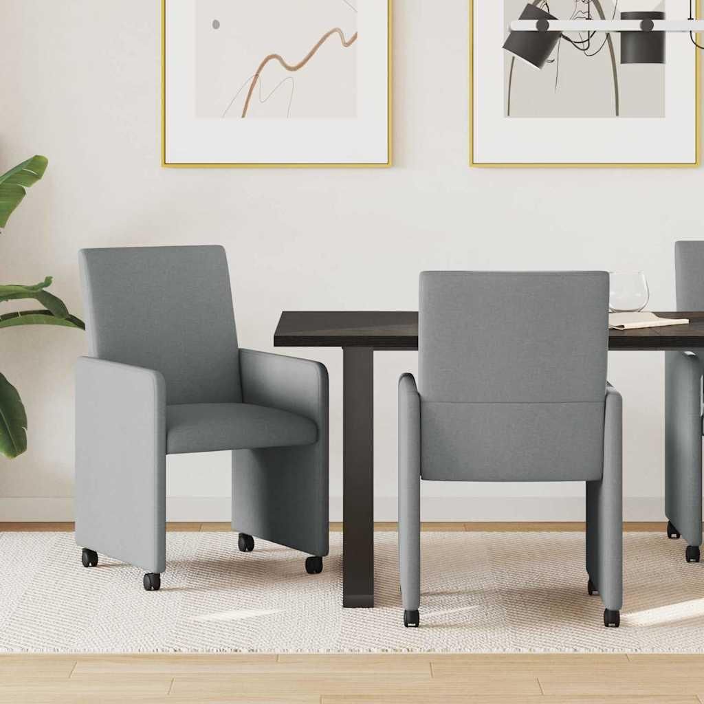 "Schlussverkauf" Esszimmerstühle 2 Stück - stylischen Essstuhl - Ergonomisches Design - mit Rollen - Hellgrau 57x66x94 cm Stoff C14896
