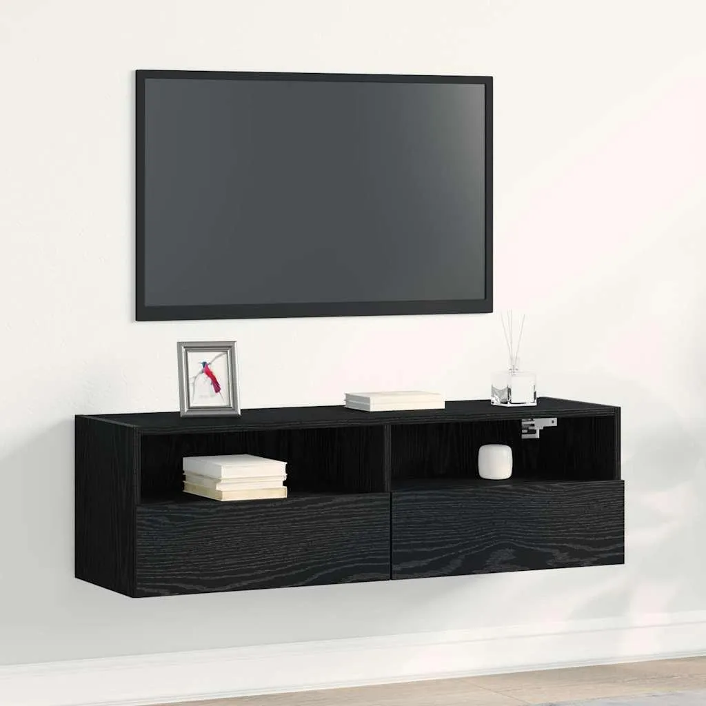 Mobile Porta TV 100x30x30 Rovere Nero Massiccio - Arredo Soggiorno