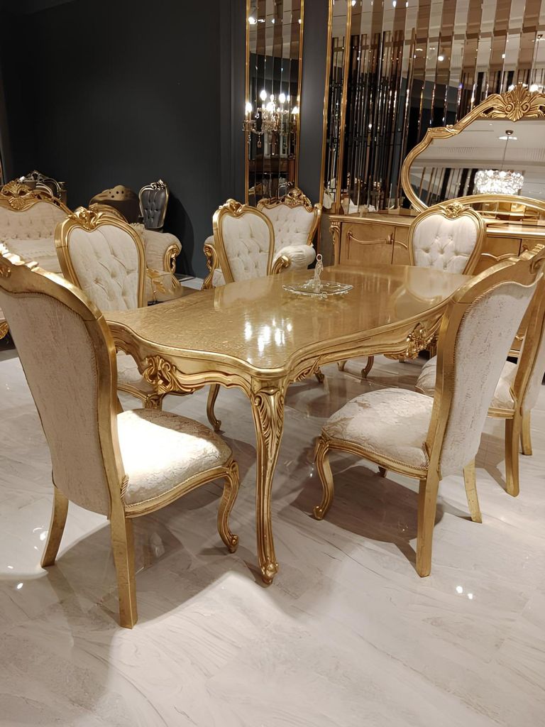 Stühle 6x Set Komplett Art déco Stil Design Chesterfield Stühle Textil Neu