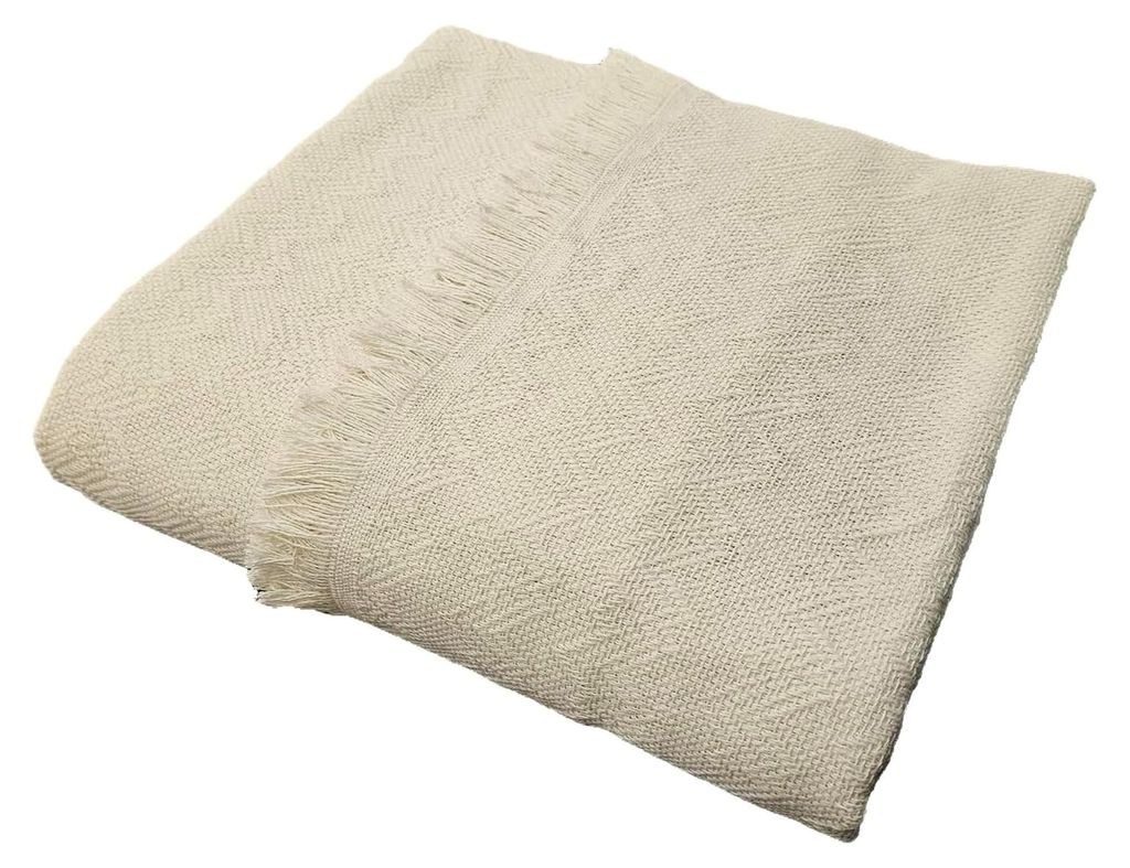 Sofa Überwurfdecke - 125x180 cm - Ecru Streifen - Baumwolldecke - Couchüberwurf - Tagesdecke - Bettüberwurf