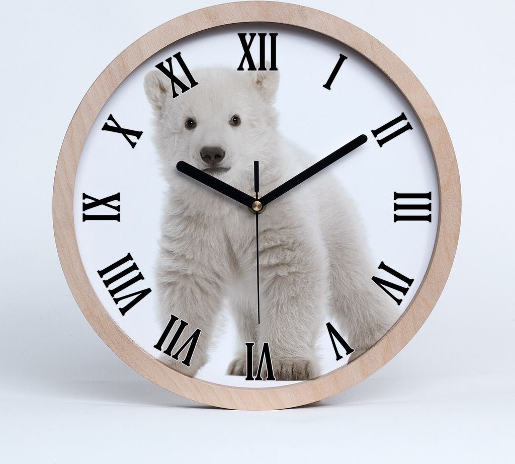 Holzuhr 25fi cm wanduhr - schwarze Spitzen - Ein Eisbär