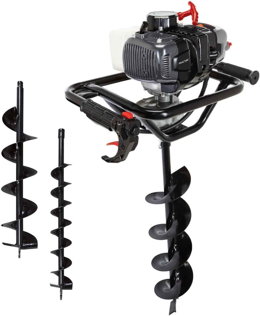 Practixx Benzin Erdbohrer PX-EB-52 | Bohrerlänge 800mm | 2-Takt Motor mit 1,97PS | 370 Umdrehungen/Min | mit 2 Griffen | inkl. Ø100, 150, 200mm B...