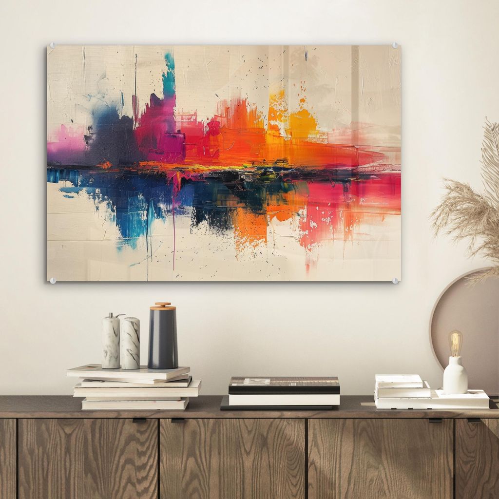 MuchoWow Glasbilder - Bilder auf Wandbild - Foto auf Glas Modern - Farbe - Kunst - Farbenfroh 60x40 cm Wanddekoration aus Glas - Acrylglasbild - Ac...