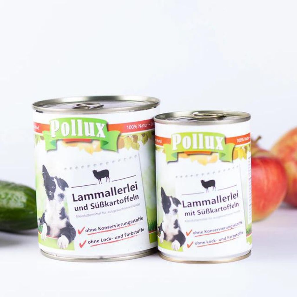 Pollux Nassfutter Lamm & Süßkartoffel für Hunde, Dosenfutter Lamm für Hunde 800 g