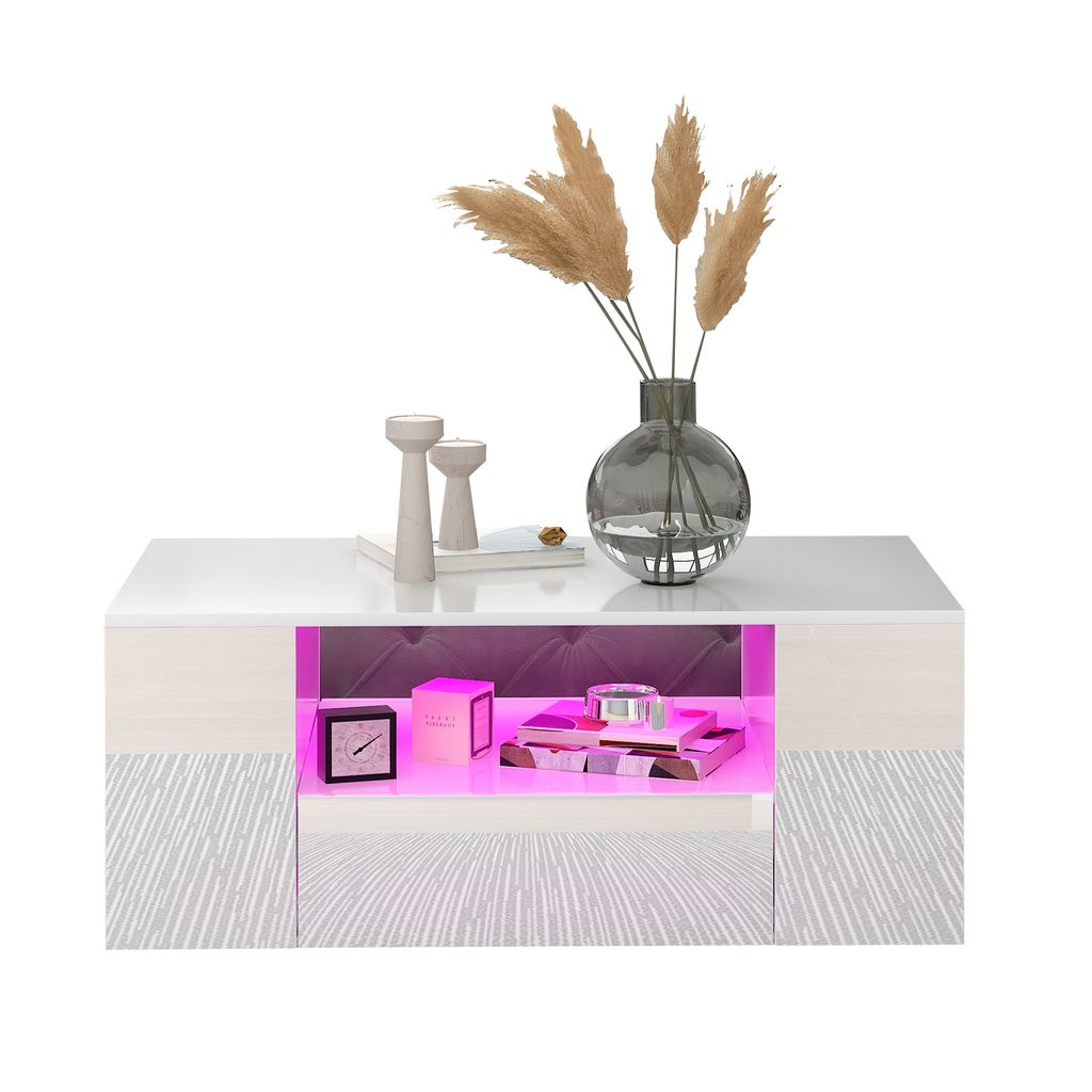 Moderner Couchtisch Hochglanz Wohnzimmermöbel 2 Schubladen und 2 Regalsofa Couchtisch Beistelltisch (95 x 53 x 37cm)