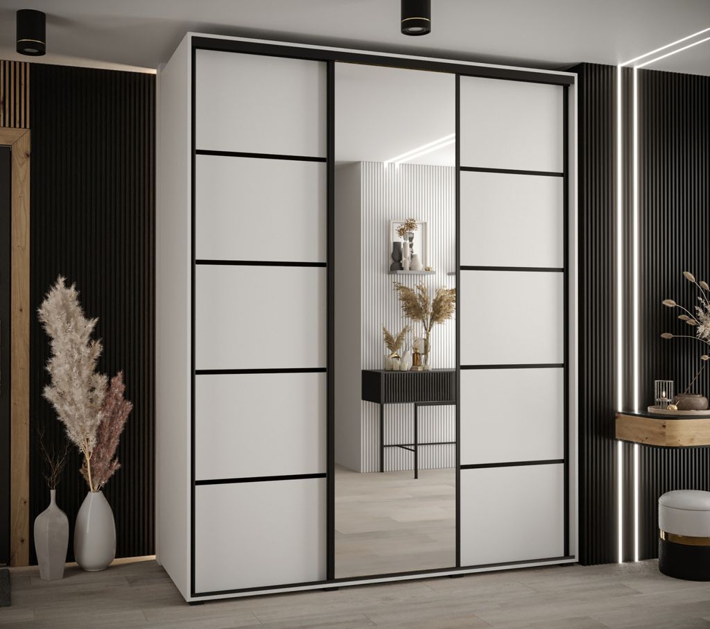 Kleiderschrank ASIRI 5 – 190/60 cm, weiß/schwarz