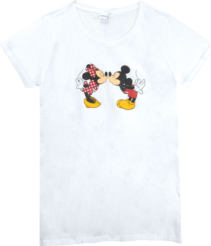 Disney Mickey Mouse Nachthemd für Damen - Minnie & Mickey Schlafshirt Pyjama kurzärmlig Oberteil Weiß L
