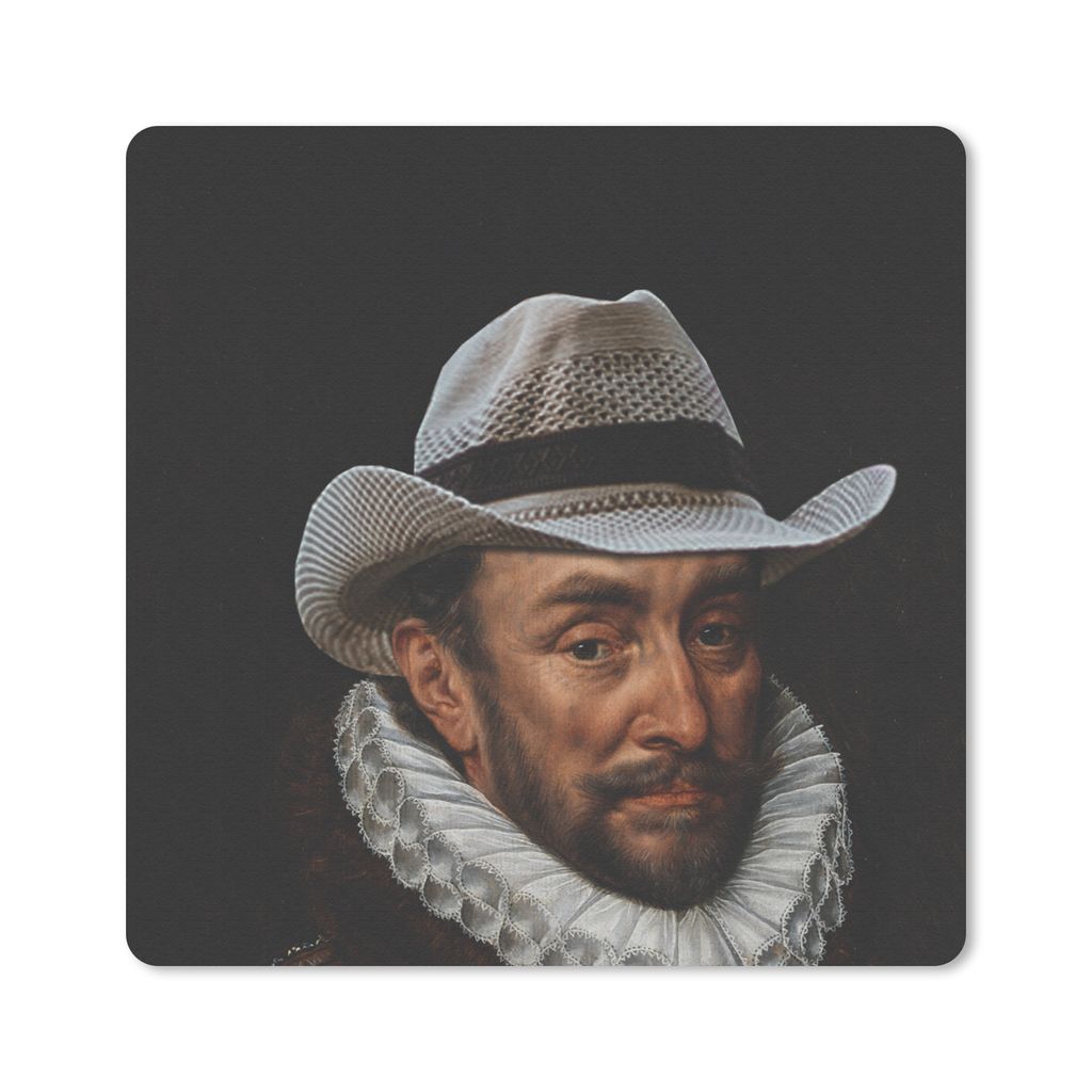 MuchoWow Mauspad Mousepad Wilhelm von Oranien - Kunst - Hut 20x20 cm - Mousepads - Maus Mat - Pad - Mausunterlage - Desk Mat - Bureauartikeln