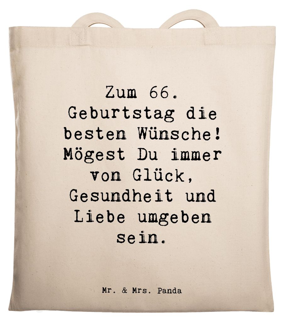 Mr. & Mrs. Panda Baumwolltasche Spruch 66. Geburtstag - Transparent - Geschenk, besondere Momente, Alter, Schultasche, feiern, Tote Bag, Gesundheit...