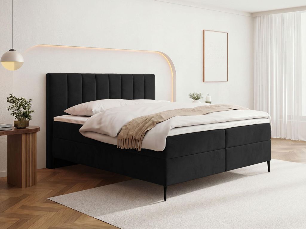 Boxspringbett mit Bettkasten – Polsterbett 120 x 200 cm mit H4 Taschenfederkern 7-Zonen Matratze & 5 cm Topper – Stauraumbett mit hohem Kopftei...