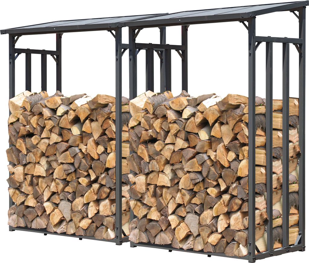 Set 2 Stück Metall Kaminholzregal Außen 130 x 70 x 185 cm, Pro - 40 mm Stahlprofil, Anthrazit, Wetterfest, Kapazität 3,2 m³ (5 SRM)
