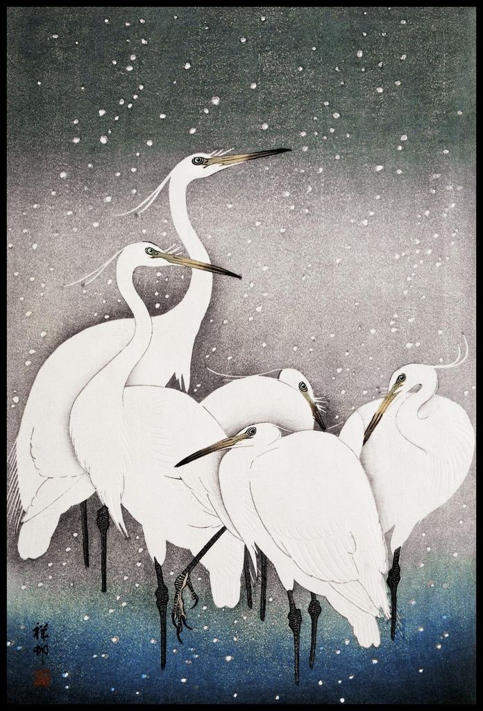 Plakat 68x101cm Gruppe von Reihern, Japanischer Kranich Vintage für das Wohnzimmer