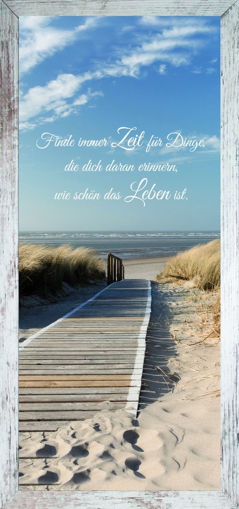 Gerahmtes Bild - Strand mit Spruch - 49 x 23cm