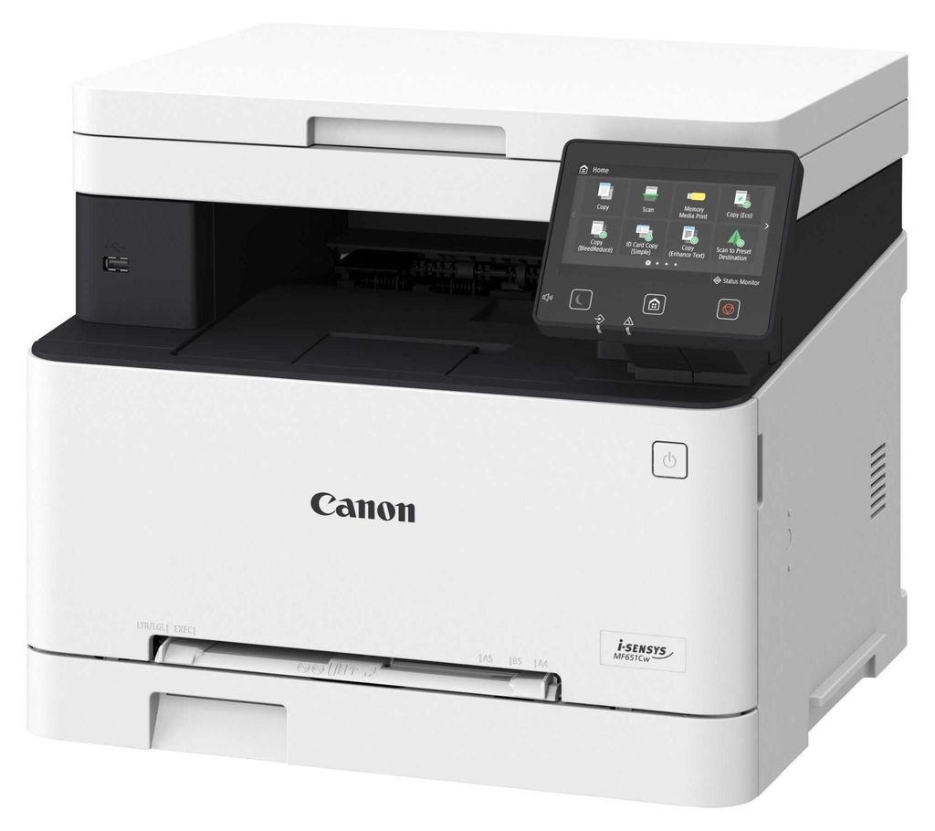 A Canon i-SENSYS MF 651 Cw printer is shown from a front-facing, slightly angled perspective.