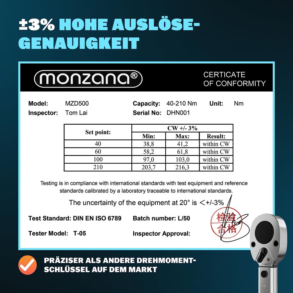 Monzana® Drehmomentschlüssel 6tlg. Set 40-210Nm Süd GS 1/2' Produktbild 6