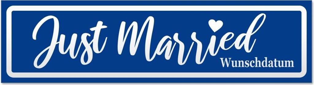 Kiwistar - Autoaufkleber - Verkehrsblau - 45 x 12 cm - Just Married Wunschdatum V2 invertiert - Hinweis Aufkleber Sticker für Auto, Kfz, Fahrrad, ...
