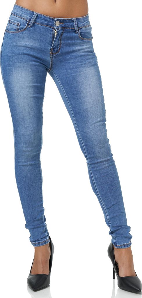 Elara Damen Stretch Hose Gummizug Jeans Push Up Y4411 Blue-40 (L)
