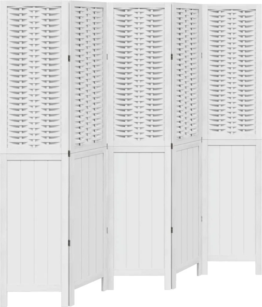 Paravent intérieur blanc 5 panneaux en bois véritable de paulownia