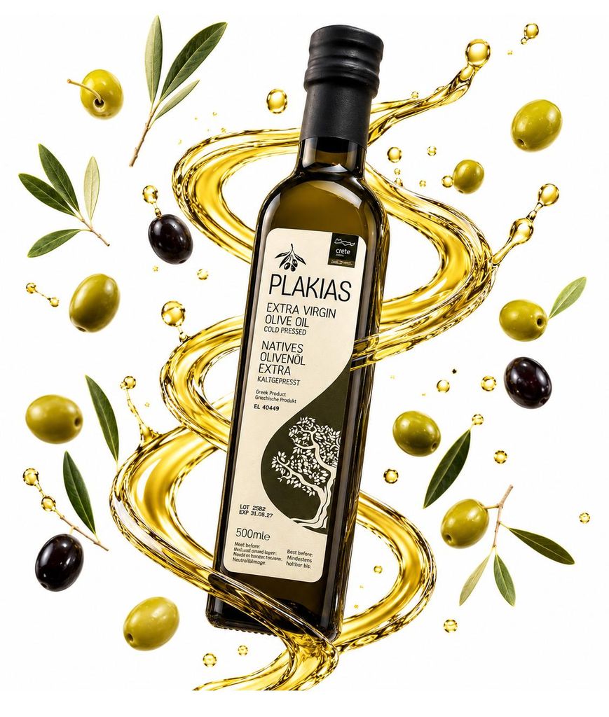 Extra panenský olivový olej Koroneiki z Kréty, lisovaný za Obrázek produktu  Obrázek vytvořený pomocí AI