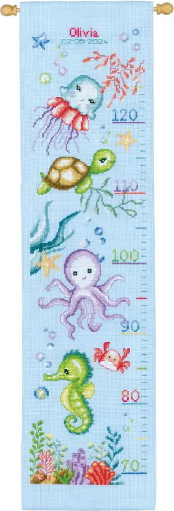 Broderie point de croix Animaux marins Vervaco sur toile Aïda 18x70cm