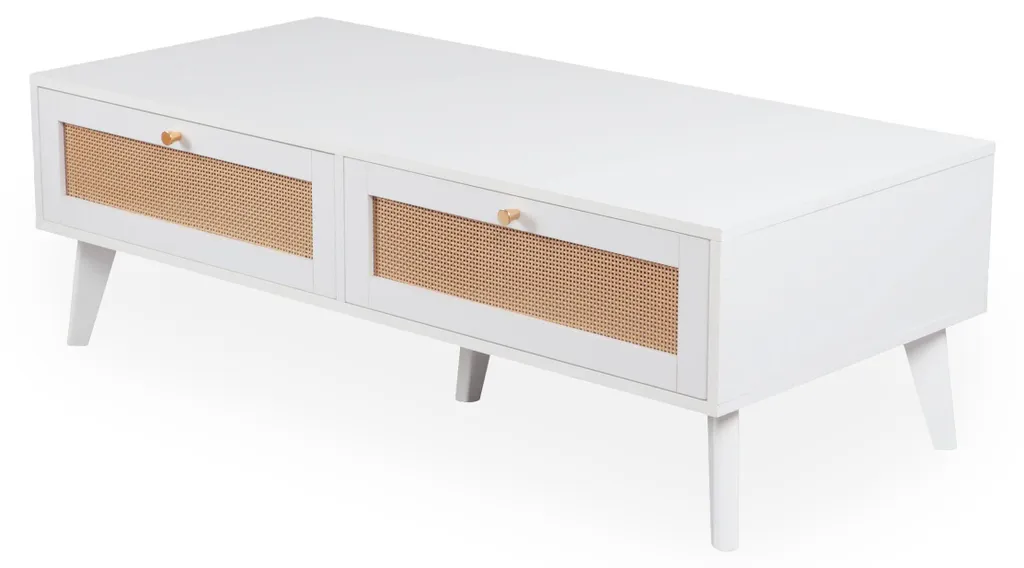 Table basse rectangulaire blanche Dalgora 120cm avec tiroirs de rangement - 2